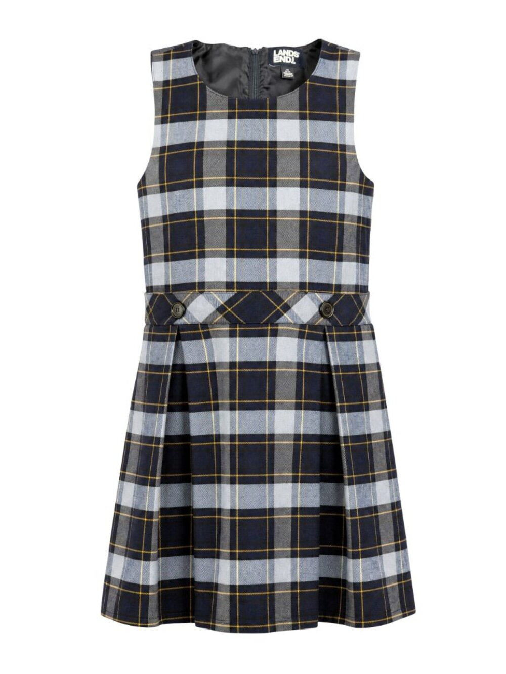 Lands' End Girls Blue Plaid Pleated Sleeveless Jumper Dress Size 16